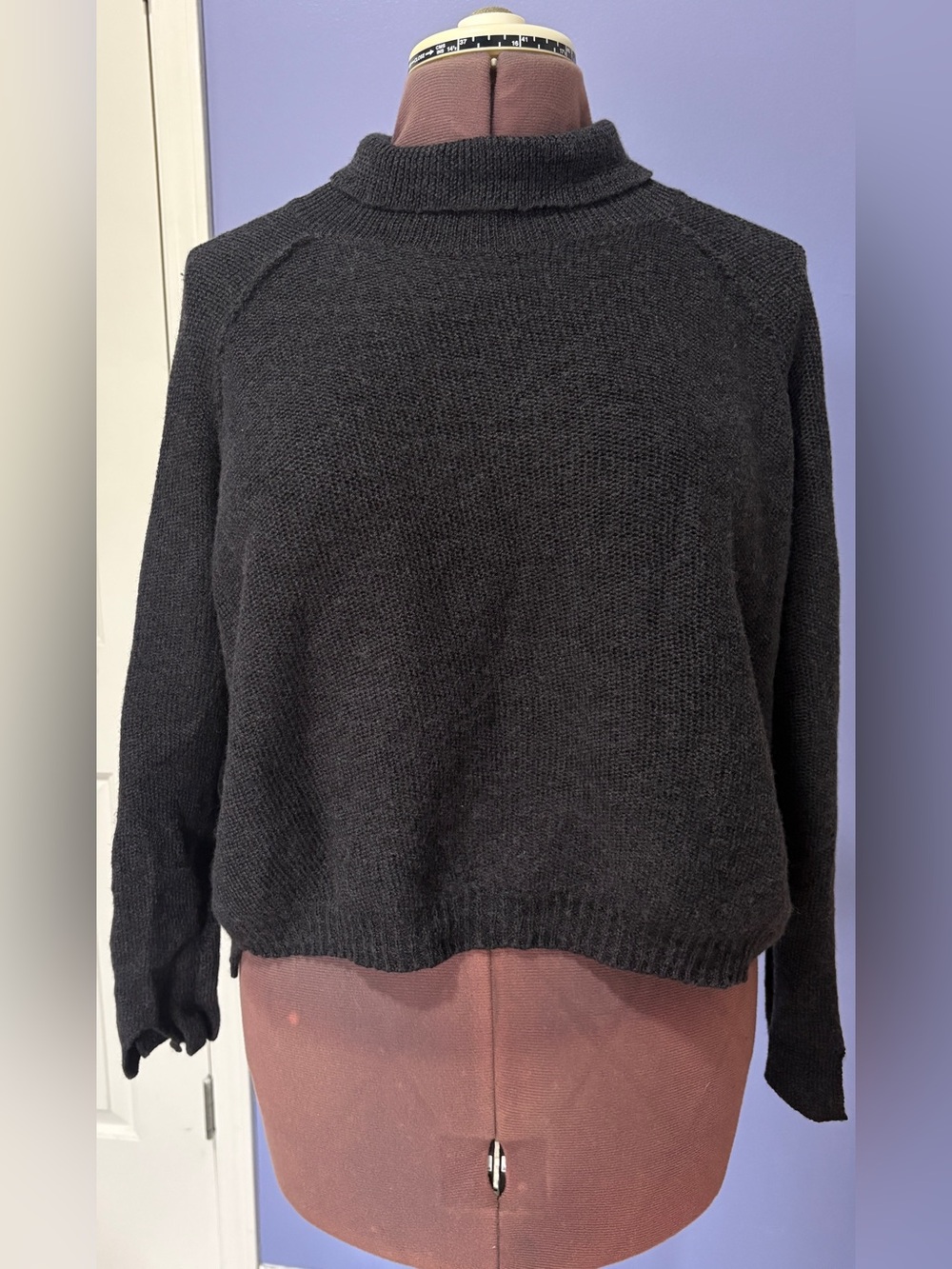 Italian Wool Linen Blend Dark Grey Turtleneck Sweater